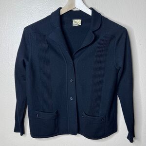 El Corte Ingles Sweater Women's Medium Black Cardigan Collared Knitted Wool Vntg